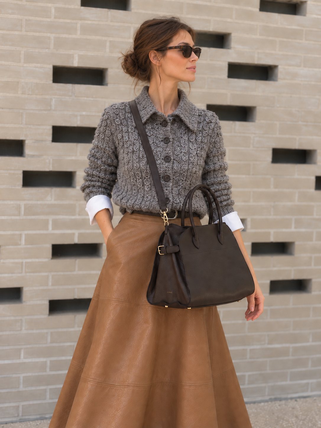 LISHÉ Vira Moka worn on a shorter strap setting, at the waist