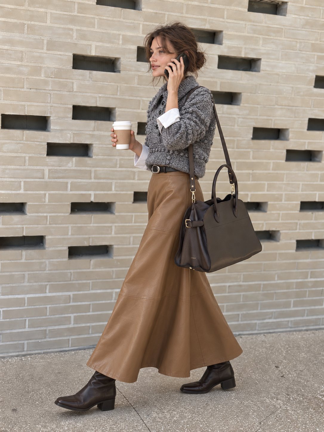 Everyday city look with the LISHÉ Vira Moka brown leather tote